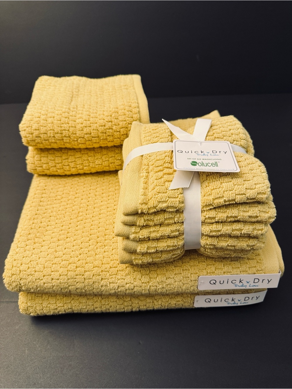10pc TRULY LOU 100% Cotton Quick Dry Bath Towel Set - Misted Yellow